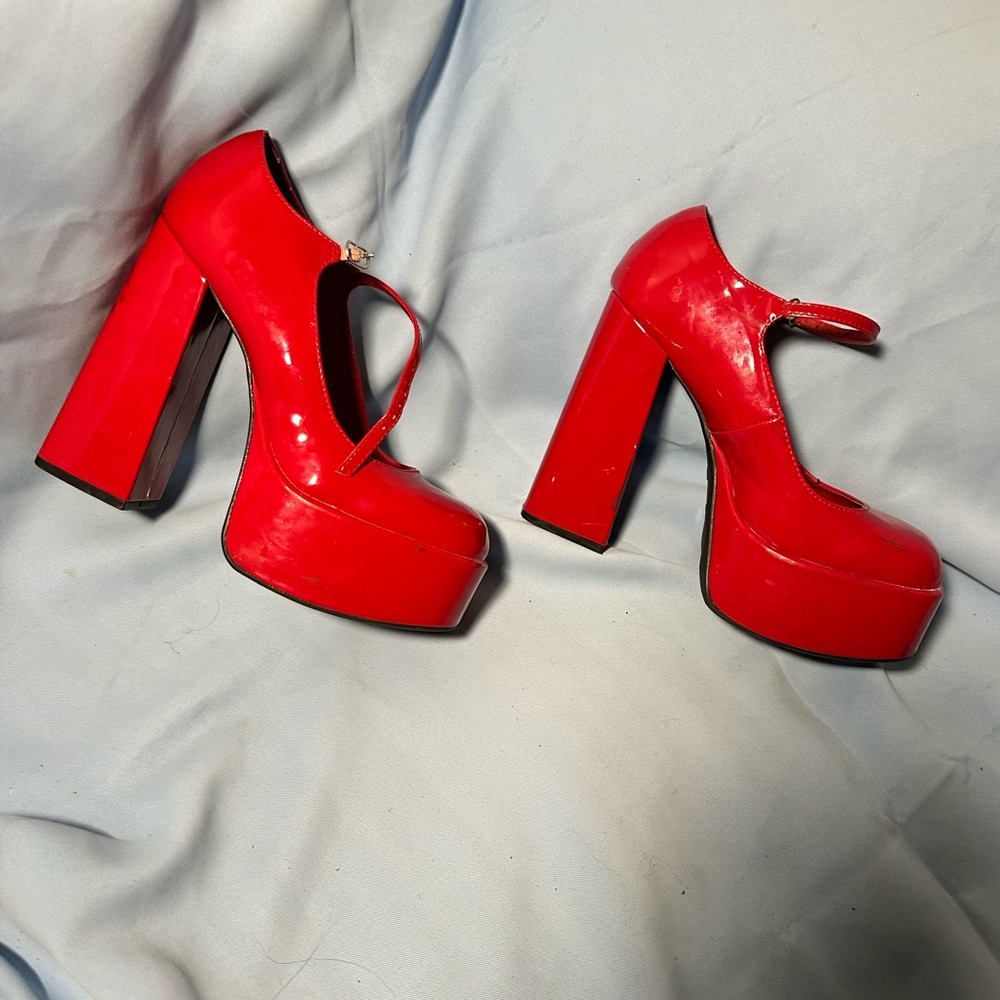 BAMBOO Red Chunky Heels